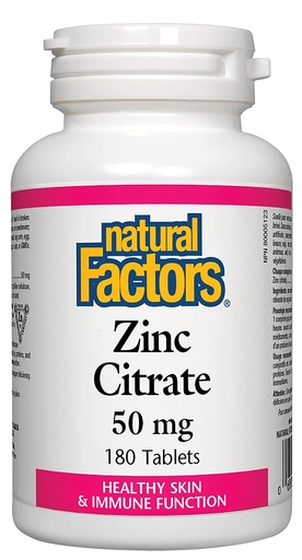 [BRSWIEIZOQNAEHQ3] Natural Factors - Zinc Citrate 50mg, Support for Healthy Skin & Immune Function, 180 Tablets