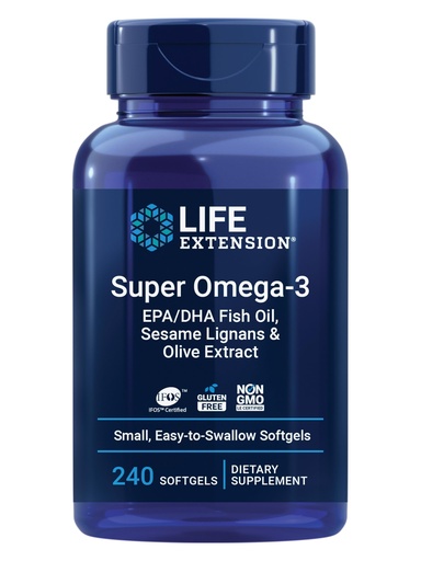 [BRSWIZAZO4FWA2T2] Life Extension Super Omega-3 EPA/DHA Fish Oil, Sesame Lignans & Olive Extract – Heart Health, Brain Health, Inflammation Health Support, Gluten-Free, Easy to Swallow, Non-GMO, 240 Softgels