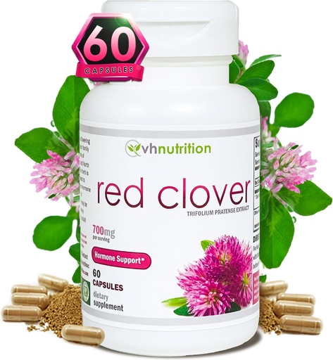 [BRSWGED2DJ6BOYAV] VH Nutrition RED Clover | 700mg Trifolium Pratense Extract | Hormone Balance* and Menopause Support* for Women | Natural Relief for Hormonal Fluctuations and Overall Well-Being | 60 Capsules