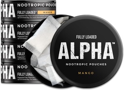 Fully Loaded Alpha Nootropic Pouches (Mango) - 5 Cans - 15 Pouches per can -Effective Nootropic Delivery, Nic Pouch Replacement - Faster Absorption, Alpha GPC, L-Tyrosine, GABA