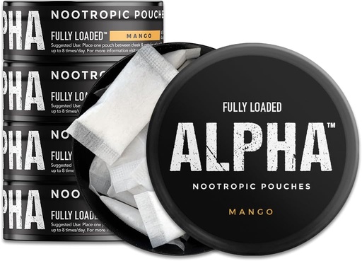 [BRSRMAL5PIIW2GT5] Fully Loaded Alpha Nootropic Pouches (Mango) - 5 Cans - 15 Pouches per can -Effective Nootropic Delivery, Nic Pouch Replacement - Faster Absorption, Alpha GPC, L-Tyrosine, GABA