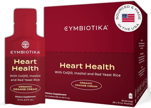 [BRSWYCQ7DIFQ2YI7] CYMBIOTIKA Heart Health Supplement with CoQ10, Red Yeast Rice & Inositol, Gluten Free Supplements to Support Circulation & Aging, Organic Orange Cream Flavor, 30 Pack