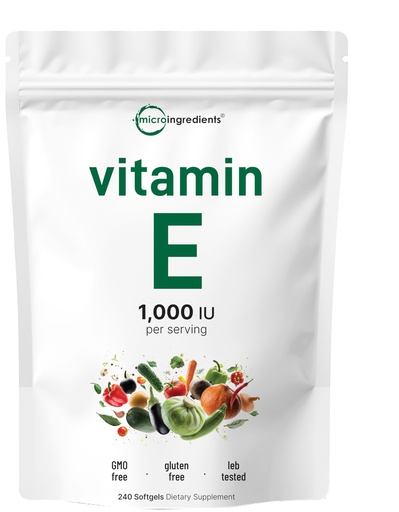 [BRSWYZT4CINRGDYY] Micro Ingredients Vitamin E 1000 IU (450 mg) Per Serving, 240 Softgels | Daily Vitamin E Supplement | 4-Month Supply | Non-GMO, Gluten Free