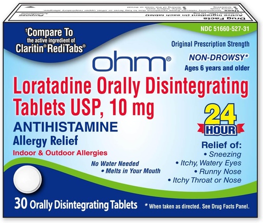 [BRSWIZQHOR6WYHYZ] Ohm Loratadine 10 mg Antivirüs Tıp - Drowsy All Day Antihistamine, Orally Disintegrating Tabletler, Etkili Yardım, 6 ve yukarı - 30 Kont