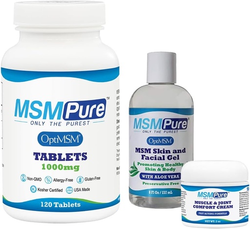 [BRSROGIQAUHWAH35] KALA HEALTH MSMPure Starter Bundle with MSM Tablets 120 Count, MSM Muscle & Joint Cream 2oz and MSM Gel with Organic Aloe 8oz