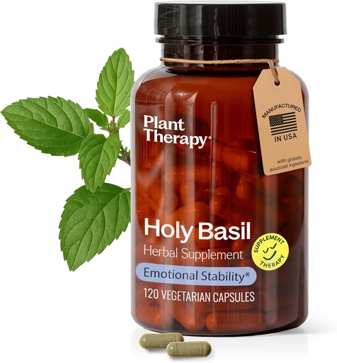 [BRSRAZYZOYPWK3DZ] Plant Therapy Holy Basil Capsules Manufactured in USA 4 Month Supply Supports Emotional Stability, Positive Mood, Combats Fatigue & Mental Tension Supplements for Women & Men 120 Vegetarian Capsule