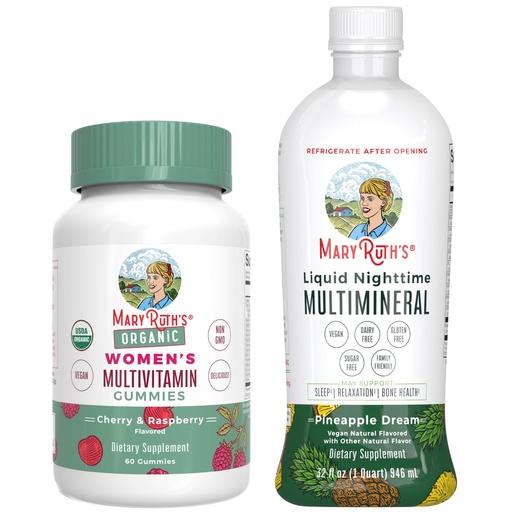 [BRSRACT3B5YRO33U] MaryRuth's Multivitamin Gummies for Women (Cherry & Raspberry) & Liquid Nighttime Multimineral (Pineapple) | Clean Label Project Verified® | Vegan | Beauty, Bedtime Routine, & Overall Health