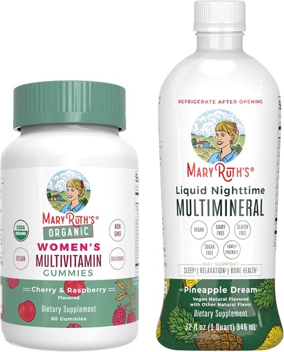 [BRSRACT3B5YRO33U] MaryRuthin monivitamiiniaseet naisille (Cherry & Raspberry) & Liquid Nighttime Multimineral (Pineapple) 
