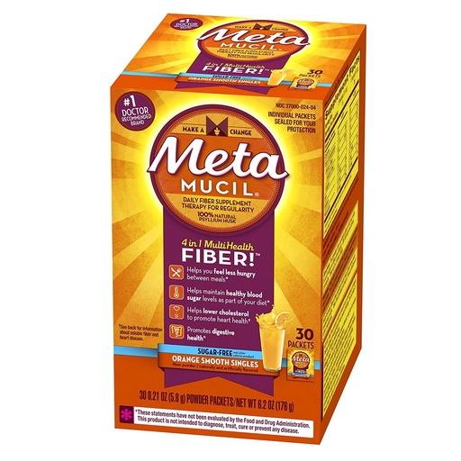 [BRSWIYQOAR4A23TK] Metamucil Fiber Singles Smooth Texture Sugar Free Orange - 30 Packets
