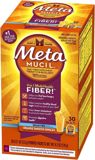 [BRSWIYQOAR4A23TK] Metamucil Fiber Singles Smooth Texture Sugar Free Orange - 30 Packets