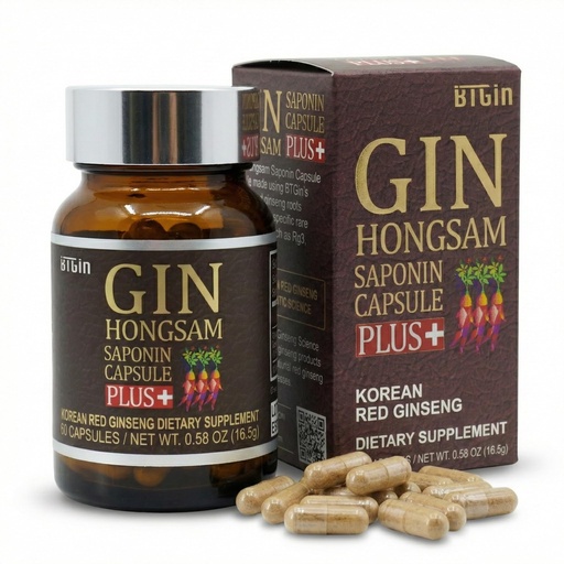 [BRSWKHTYAF4GEA3I] Gin Hongsam Saponin Capsule Plus Korean Red Panax Ginseng Extract - High Rg3 & Compound K Supplement - Caffeine Free Extra Strength Energy, Focus & Immune Support - 60 Capsules