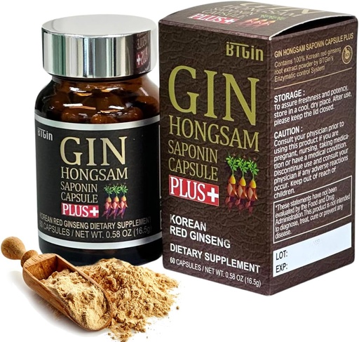 [BRSWKHTYAF4GEA3I] koreansk rød ginseng [Gin HONGSAM] 60 kapsler - Premium Anti aldring kosttilskudd - Øke energi | Immun | minne for kvinner og menn 100% rød ginseng