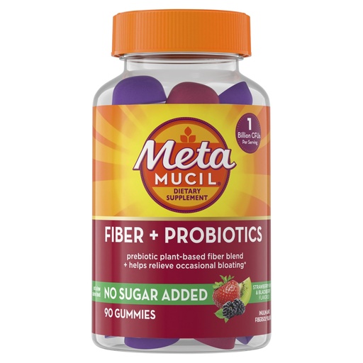 [BRSROAYPO4MRMHTO] Metamucil Fiber Gummies for Adults with Probiotics for Bloating Relief, No Sugar Added Strawberry Kiwi BlackBerry Flavors, 5g Prebiotic Plant Based Fiber Supplement Blend, 90 Count