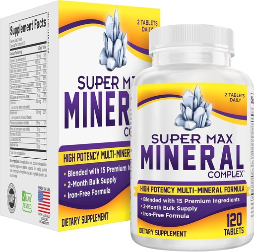 [BRSWKH33PIMA2H3U] 2-Month Multimineral Supplement (Iron Free) Natural Multiminerals | High-Potency Multi Mineral Supplements (15-in-1) Blended Minerals Formula | Mineral Complex | 60 일 대량 공급 | 120 정제