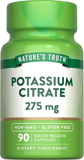 [BRSWGGT6CEPAEGQV] Naturens sannhet Kalium Citrat Supplement | 275 mg | 90 kapsler | Ikke-GMO & Glutenfri