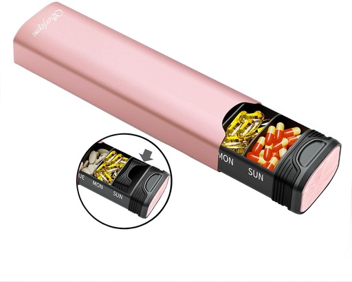 [BRSROHYFB4AWMYDO] Metal Asteko pilula-antolatzailea, Serfeymi aluminiozko eguneroko pilula-kutxa, 7 eguneko pilula-kutxa bidaia-medikuntzaren antolatzailea,Pill edukiontziak (Spare Gasket) bitaminak, arrain-olioak, pillak, gehigarriak (NO LID)- Arrosa