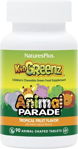 [BRSWIC3YAYDWM2A5] NaturesPlus Animal Parade KidGreenz, Tropical Fruit Flavor - 90 Animal-Shaped, Chewable Tablets - Pack of 2 - with Broccoli & Spinach - Vegetarian, Gluten Free - 180 Total Servings