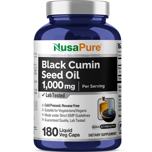 [BRSWGZYROAAWG3D2] NusaPure Black Seed Oil 1,000 mg per Serving 180 Softgel Capsules (Non-GMO, Vegetarian & Vegan) Cold-Pressed Virgin Nigella Sativa. Hexane Free