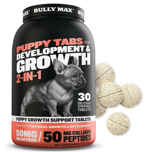 [BRSROGQHOYPAKE3P] Bully Max 2-in-1 Puppy Vitamins - 30 Chewable Tablets for Development and Growth of Puppies - Dog Treats, Vitamin & Supplements for Small Dogs & Large Breed Growing Pups - Can Be Used as Food Topper