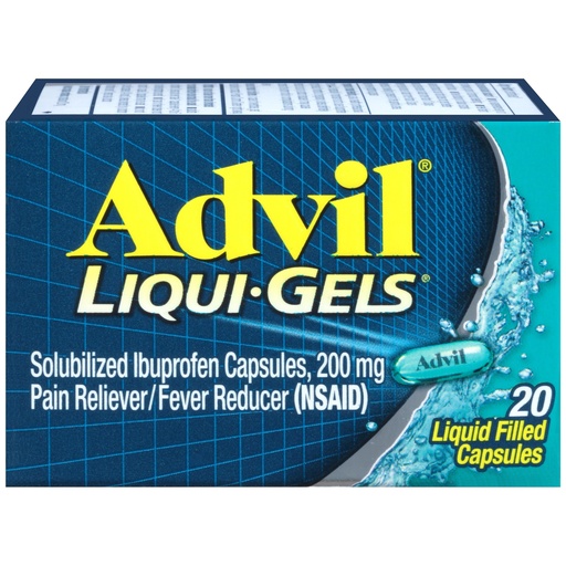 [BRSWIYQYDICRCHTC] Advil Liqui-Gels Pain Reliever and Fever Reducer, Pain Medicine for Adults with Ibuprofen 200mg for Headache, Backache, Menstrual Pain and Joint Pain Relief - 20 Liquid Filled Capsules