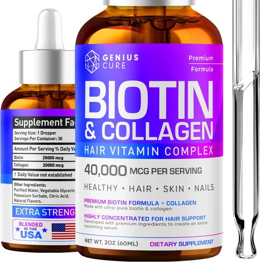 [BRSWYFT7PN6BAC3U] Biotin & Collagen Drops for Easy Absorption - Hair Growth Liquid Supplement - Healthy Skin & Nails - Unisex