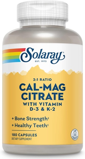 [BRSWICYEAECAGGQ7] SOLARAY Calcium Magnesium Citrate w/Vitamin D3 K2 - Calcium Supplements for Women and Men - Bone and Heart Health Support - Cal Mag 2:1 Ratio, Plus Vitamin D 3 and K2, 60-Day Guarantee, 30 Servings