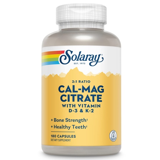 [BRSWICYEAECAGGQ7] SOLARAY Calcium Magnesium Citrate w/Vitamin D3 K2 - Calcium Supplements for Women and Men - Bone and Heart Health Support - Cal Mag 2:1 Ratio, Plus Vitamin D 3 and K2, 60-Day Guarantee, 30 Servings