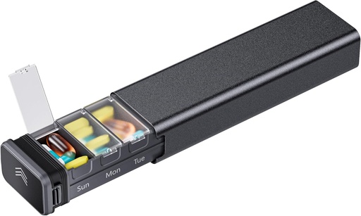 [BRSROHQOBZ6QIFYV] 7 Dagen per week Metal Pill Organizer Travel, Kursoaya Premium Aluminium dagelijkse pil Box, schattige draagbare pil geval, grote capaciteit pil houder voor supplementen, pillen, vitamines, geneeskunde (zwart)