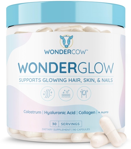 [BRSRAYL6PIIQO2TX] WONDERCOW Hair Skin and Nails Vitamins w/Bovine Colostrum, Collagen, Hyaluronic Acid, Biotin, Zinc, & Lactoferrin┃Supports Faster Hair Growth, Stronger Nails and Glowing Skin (30 Servings, Capsule)
