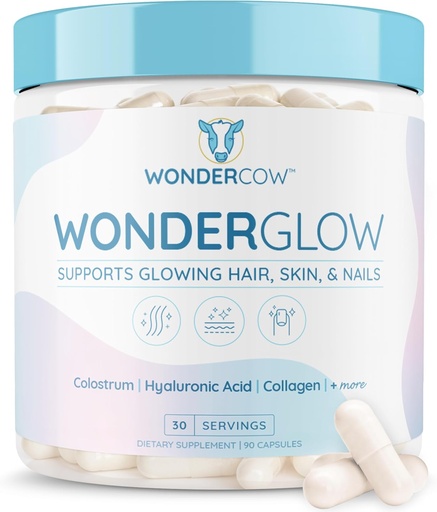[BRSRAYL6PIIQO2TX] WONDERCOW Hair Skin and Nails Vitamins w/Bovine Colostrum, Collagen, Hyaluronic Acid, Biotin, Zinc, & Lactoferrin┃Supports Faster Hair Growth, Stronger Nails and Glowing Skin (30 Servings, Capsule)