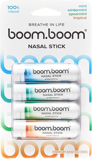 [BRSREZITCUHRUC3G] BoomBoom Nasal Stick | Vapor Flow Technology | Cool Refreshing Sensation | Natural Mood Boost | Simple Ingredients | Essential Oils + Menthol Inhaler (Mint, Wintermint, Tropical, Spearmint)