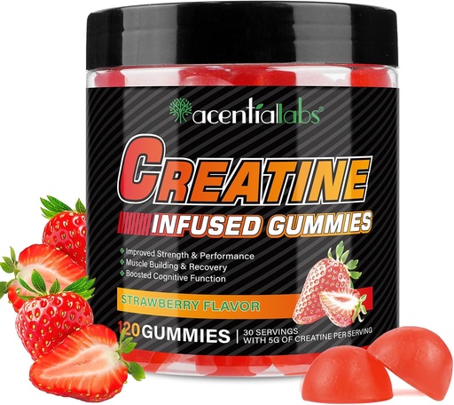[BRSRAHT4CEMRQGT6] Creatine Monohydrate Gummies 5000mg for Men & Women, Creatine Monohydrate, L-Taurine, Vitamin B12 for Muscle Growth, Strength, Focus, Energy & Health, Sugar Free, Vegan, Strawberry Flavor, 120 Count