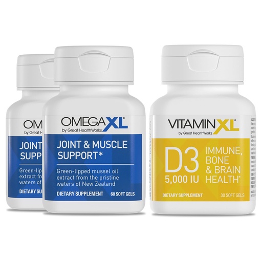 [BRSRMBAQOZYB6C34] OmegaXL Joint Support Supplement - Natural Muscle/Immune Support, 60 Softgels (2 Pack) & VitaminXL D3 High Potency Daily Vitamin D 5000 IU 125mcg Supplement (30 Softgels)