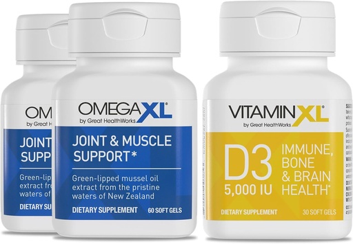 [BRSRMBAQOZYB6C34] OmegaXL Joint Support Supplement - Natural Muscle/Immune Support, 60 Softgels (2 Pack) & VitaminXL D3 High Potency Daily Vitamin D 5000 IU 125mcg Supplement (30 Softgels)
