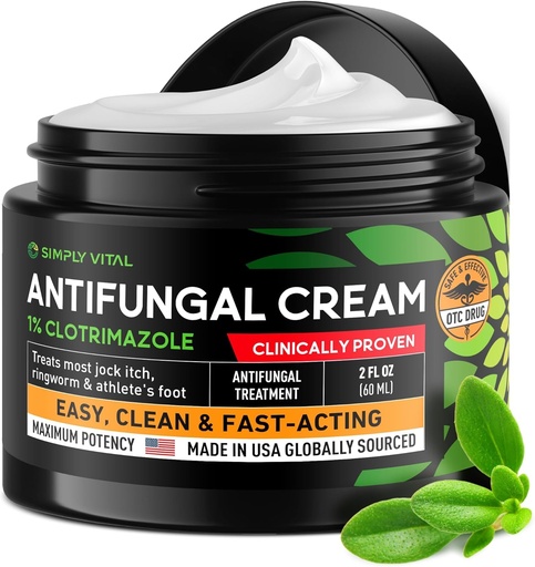 [BRSROZI7CNYQOH33] Antifungal Cream for Athlete's Foot, Ringworm & Jock Itch - Clotrimazole 1% Made in USA - Extra Strength Ring Worm, Jock Itch Cream, Anti Fungal Athletes Foot Treatment for Humans Skin Fungus - 2 oz