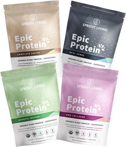 [BRSRMYY2BV7WYHLJ] Sprout Living, Epic Protein Pro Collagen, Considering Matcha, Real Sport and Complete coffee, 12 Servings