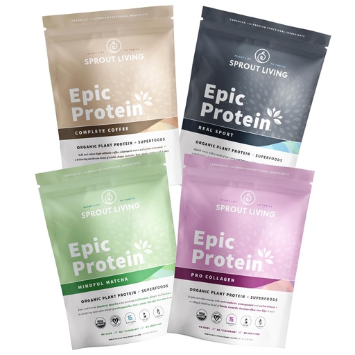 [BRSRMYY2BV7WYHLJ] Sprout Living, Epic Protein Pro Collagen, Mindful Matcha, Real Sport and Complete Coffee, 12 Servings