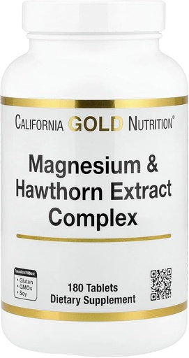 [BRSRAGIOPN5BEEYU] California Gold Nutrition Magnesium & Hawthorn Extract Complex Taurine, Coleus forskohlii Extract eta Hops, 180 Tablet