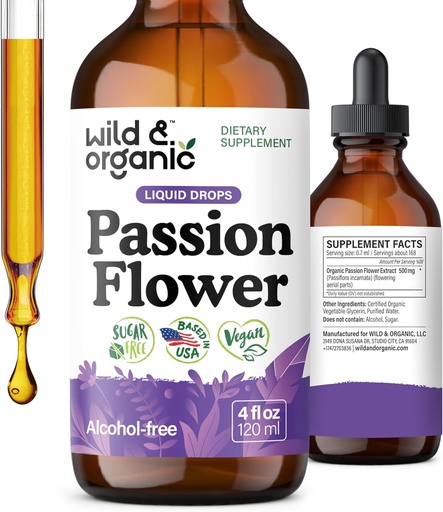 [BRSROY34DIOWE3TO] Wild & Organic Passion Flower Tincture - Mood Support - Calming Passionflower Supplement - Passiflora Incarnata Liquid Extract - Vegan, Sugar & Alcohol-Free Herb Drops - 4 fl oz