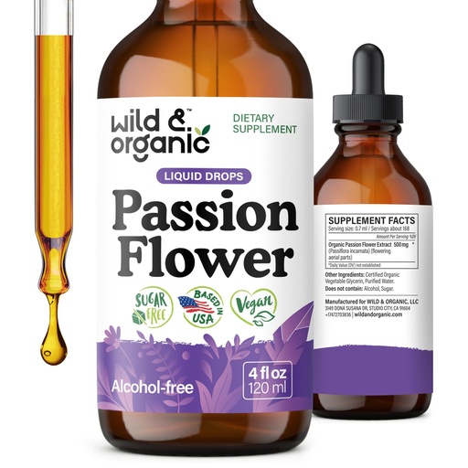 [BRSROY34DIOWE3TO] Wild & Organic Passion Flower Tincture - Mood Support - Calming Passionflower Supplement - Passiflora Incarnata Liquid Extract - Vegan, Sugar & Alcohol-Free Herb Drops - 4 fl oz