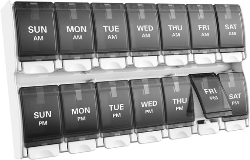 [BRSWYH32PMIWYYDZ] Sukuos Weekly 7 Day Pill Organizer, 2 Times A Day Pill Box Pill Cases (AM PM), Medicine Organizer for Vitamin/Fish Oil/Supplements, Arthritis Friendly Push Button, Easy to Clean