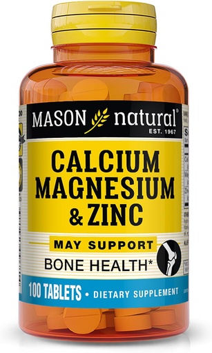 [BRSWIYIRDMNRSHAV] Mason Natural Calcium Magnesium & Zinc, 100,Day Supply, Supports Normal Bone Health & Immune System Booster, 1 Pack
