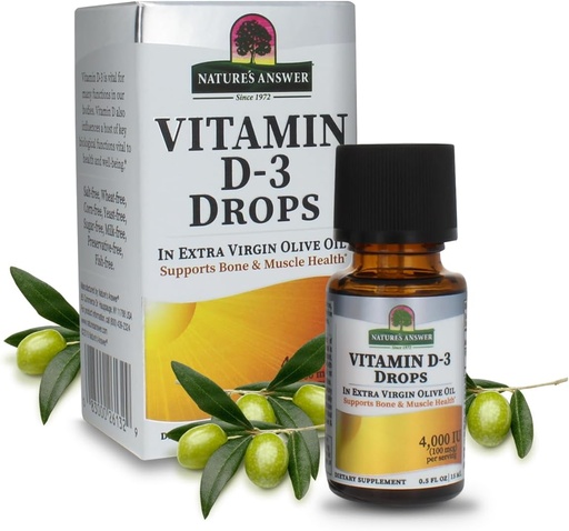 [BRSWIYATCUBWA2LI] Natures Answer Platinum Vitamin D3 4000 IU Supplement Liquid Drop, 0.5 Ounce - 2 per case. | Immune Booster | Promotes Muscle & Bone Health