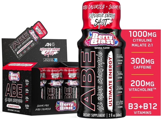 [BRSROBL2BZ5WKETL] All Black Everything Energy Shots | 12 Pack | 300mg Caffeine | Berry Blast | Zero Sugar | Energy Focus Supplement | Nootropic Blend for Gym or Work