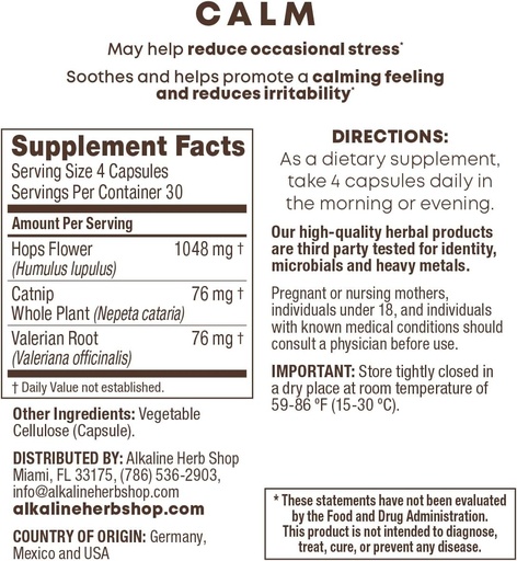 [BRSWGBD2PIFRYCA6] Alkaline Herb Store Calm Supplement 120 Capsules (Happy Mood)