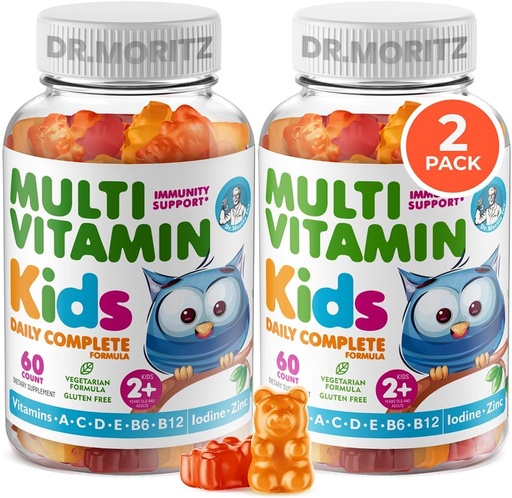 [BRSWYGQYBUIBGFI7] DR. MORITZ Kids Multivitamin Gummies - עם ילדים ויטמינים A C D E B6 B12 Znc ועוד - תמיכה יומית מלאה - Vegetarian and non-GMO, 2 Pack ( Count)