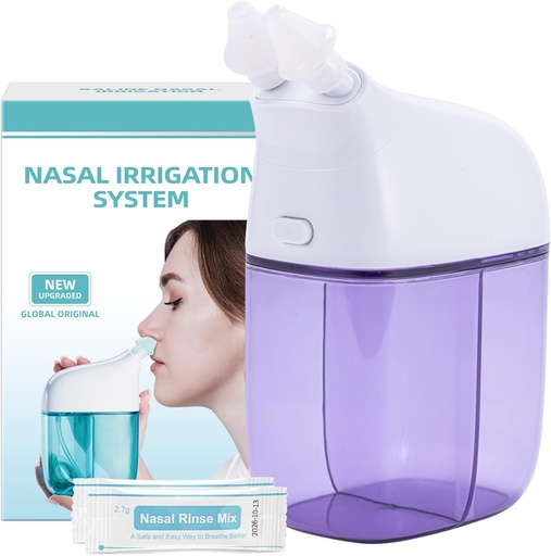 [BRSRAFQHBVYGOEQU] Nasal Irrigation System with 30 Saline Packets, Sinus Rinse Machine, Nose Sinus Cleaner Machine with Water Tank & Waste Collection Tank - Violet