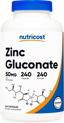 [BRSWGZL2O4JQ2DI4] Nutricost Zinc Gluconte 240 Vegetarian Capules (50mg) - Guten Free i No- GMO
