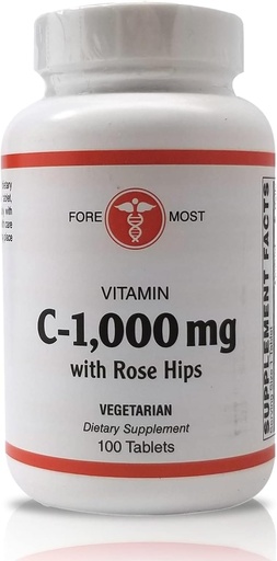 [BRSWGAABCR6QY237] Holistic Health Vitamin C with Rose HIPS 1000mg Tablets, Vitamin C Tablet for Boosting Immunity, Maintaining Optimal Blood Pressure, and Healthier Inflammatory Responses, 100 Tablets