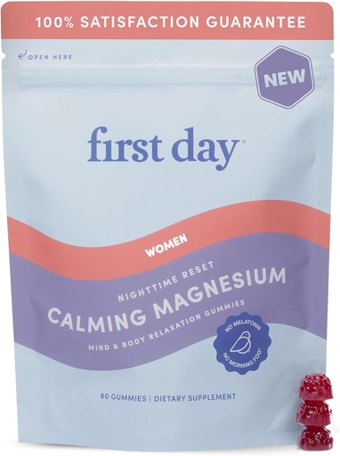[BRSRAHAYOR5AM2DK] FIRST DAY Women’s Nighttime Reset Calming Magnesium Gummies – Sleep Aid Supports Peaceful Rest, Balanced Mood & Energy – Supplement with Magnesium Citrate, L-Theanine & No Melatonin – 30-Day Supply